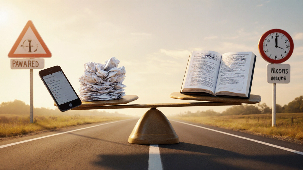 Balancing scale comparing poor preparation vs. thorough study for theory test.