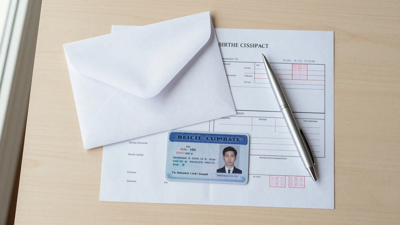 Collection of personal documents on desk for identity verification