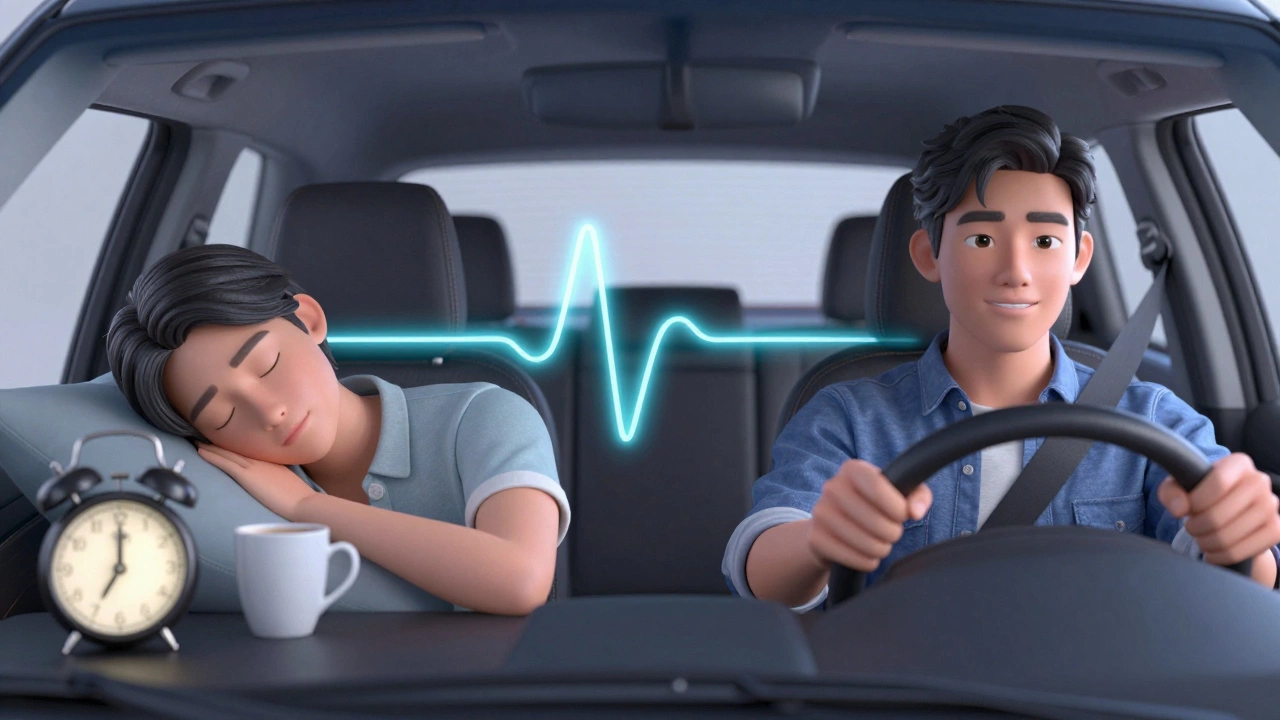 Comparison of a sleepy morning person and an alert afternoon driver with a circadian rhythm wave