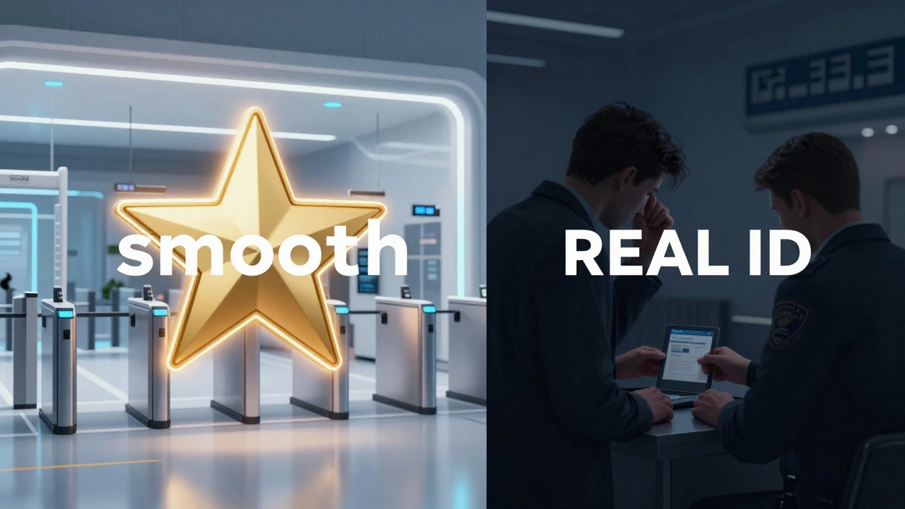 Conceptual image contrasting a smooth airport security experience with a stressful one