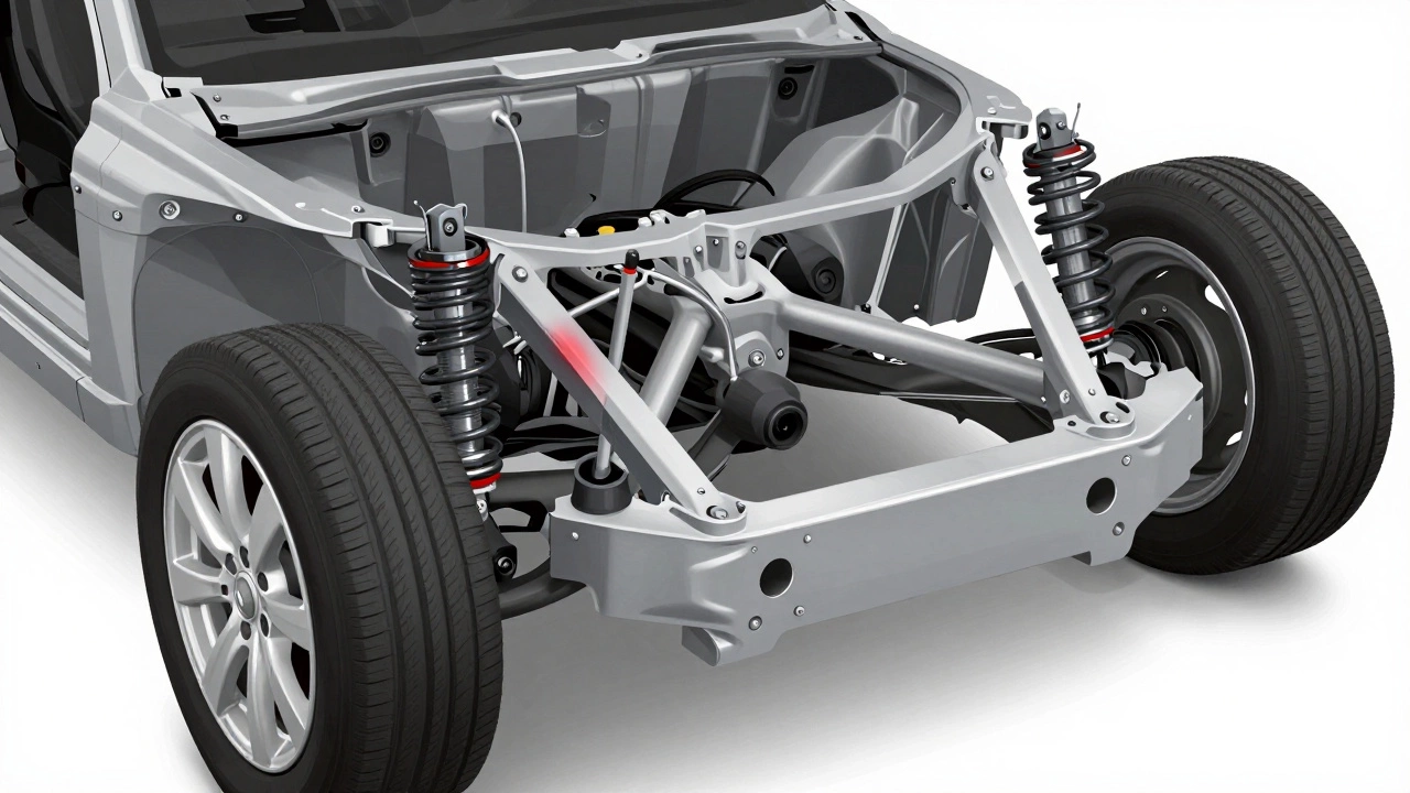 Diagram of car suspension components showing damage