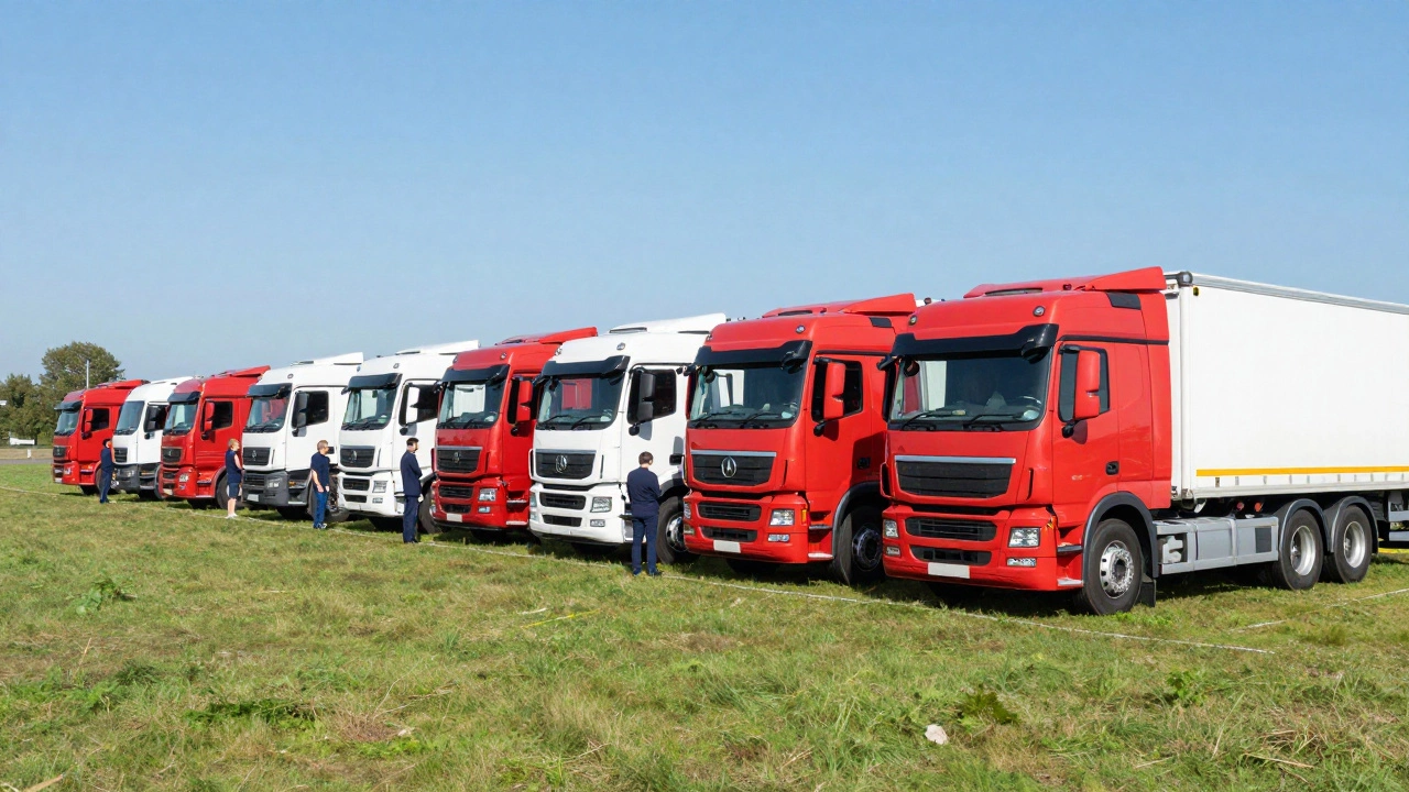 HGV training depot with instructors guiding new drivers