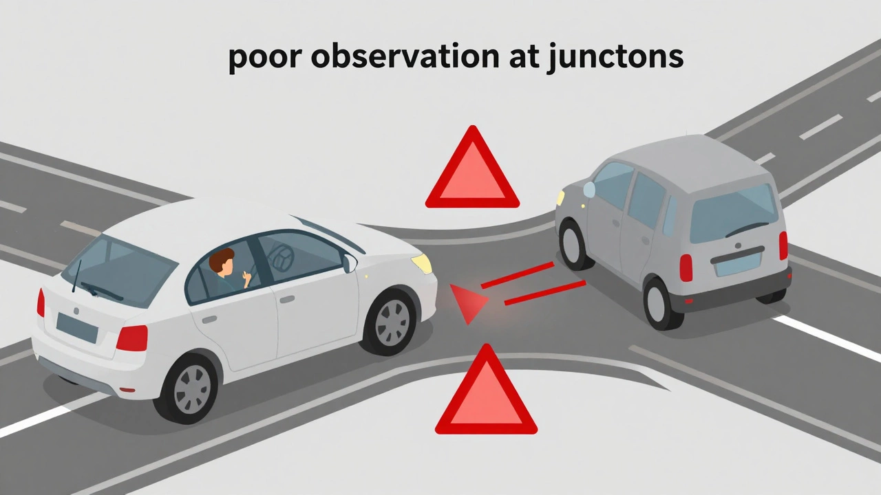 Car pulling out dangerously into traffic at a junction causing another driver to brake