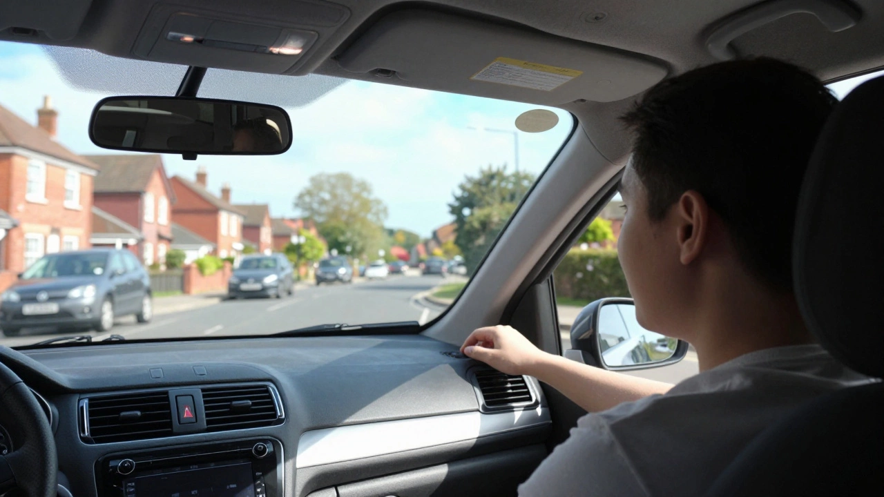 Driver checking blind spots and mirrors during driving test