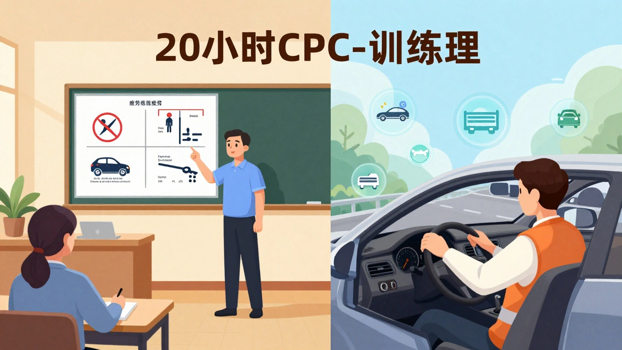 Split view of classroom theory and practical HGV training