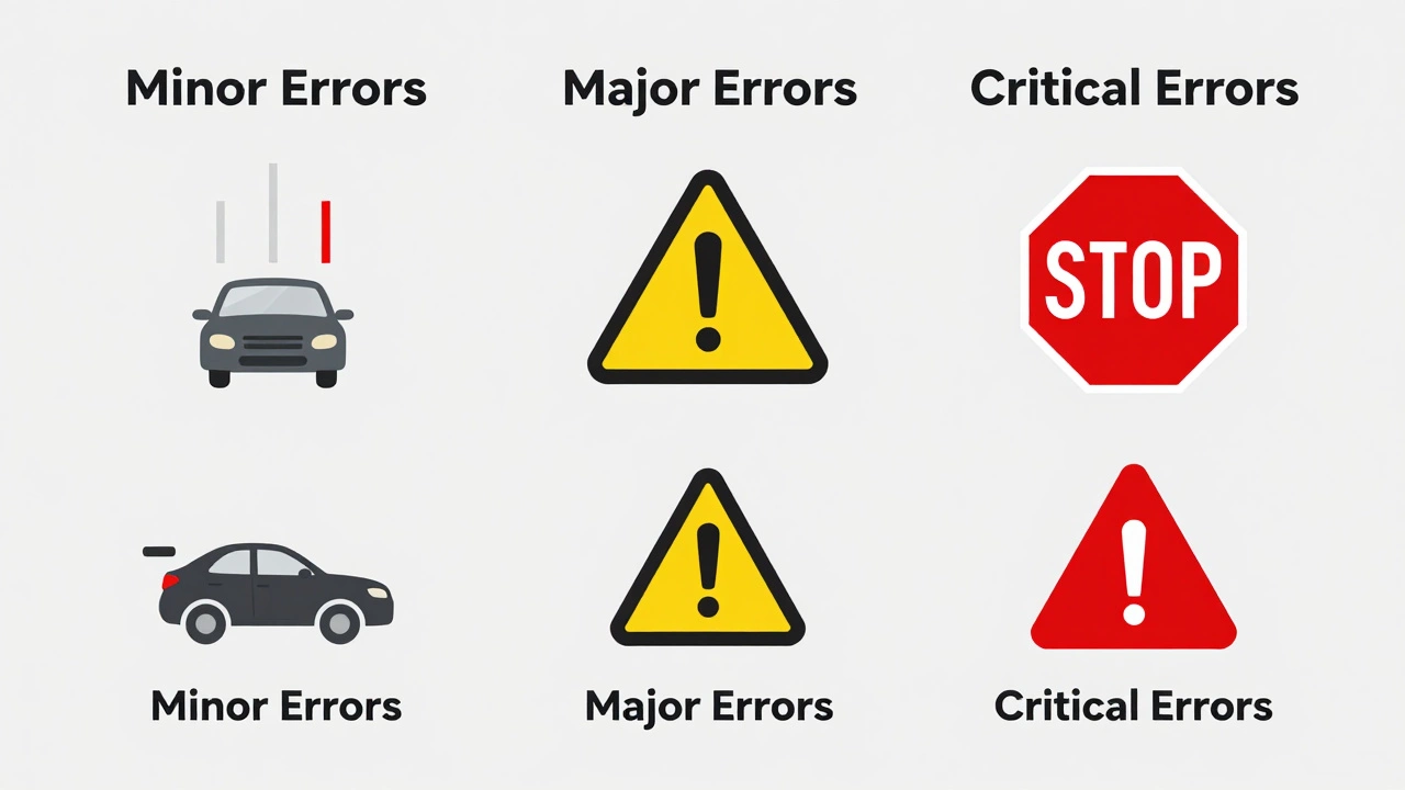 Visual guide showing minor, major, and critical driving errors categories