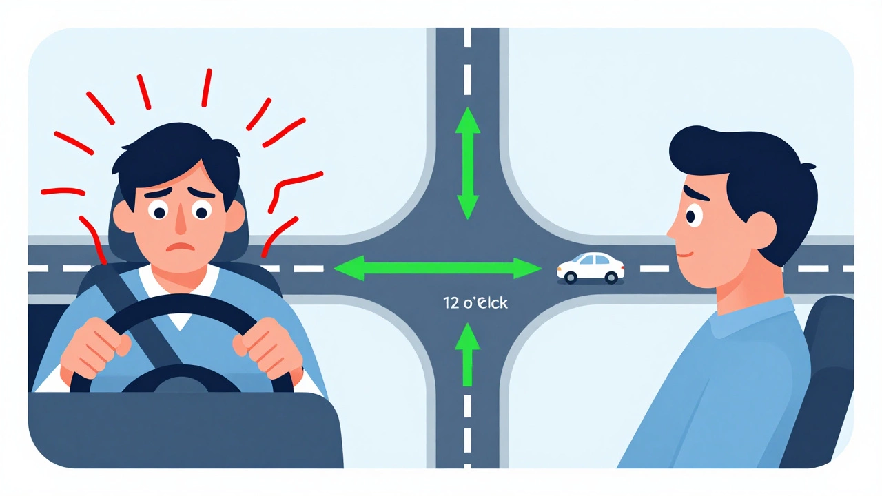 Comparison of anxious vs confident driver using the 12 o'clock rule at a junction