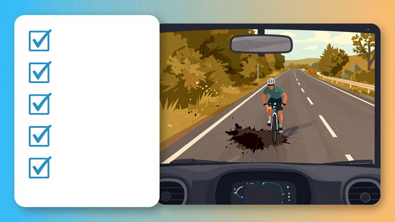 Conceptual split image showing multiple choice questions and a hazard perception video clip.
