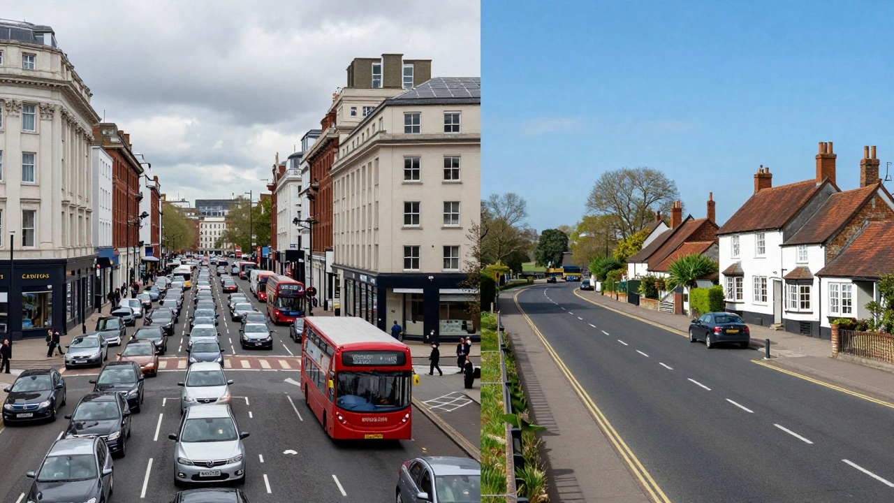 Contrast between busy city traffic and calm rural roads for tests