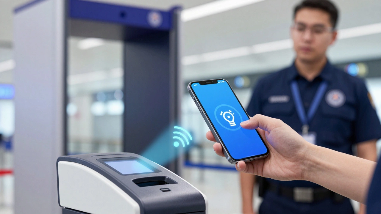 Smartphone connecting via NFC to TSA security scanner