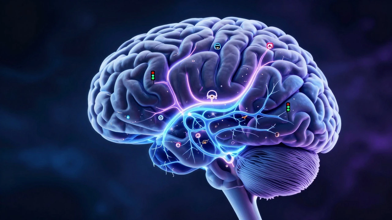 Conceptual illustration of a developing brain with driving-related neural connections