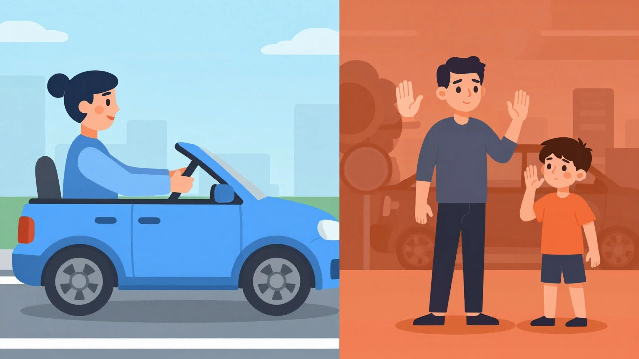 Split illustration comparing professional driving instruction with casual family practice sessions.