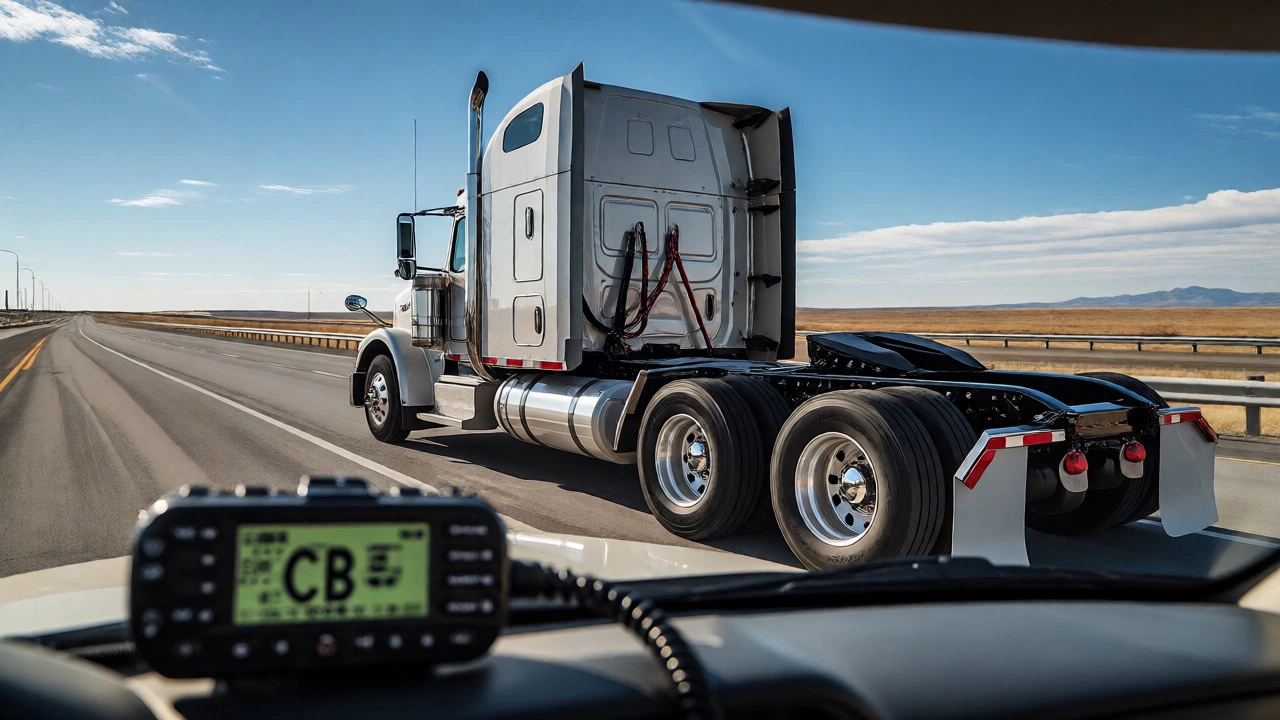 Massive American semi-truck parked at an interstate highway rest stop