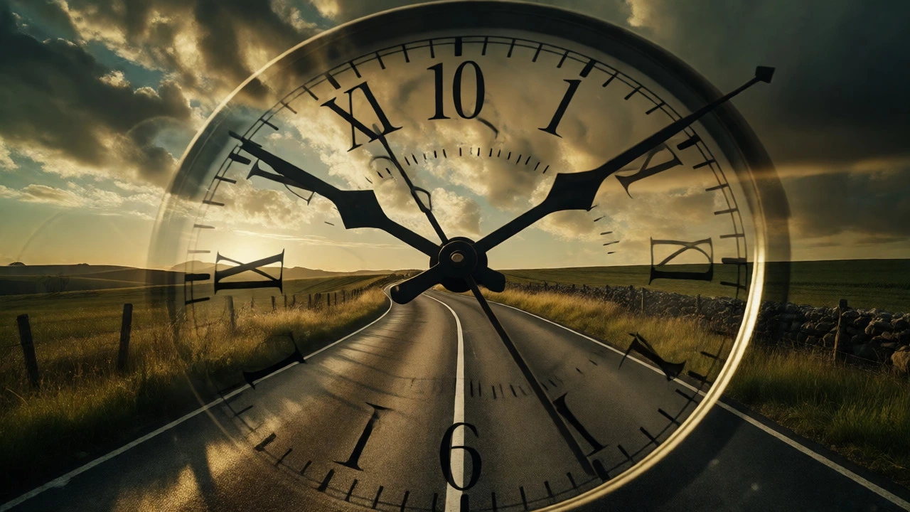 Winding road blended with clock imagery