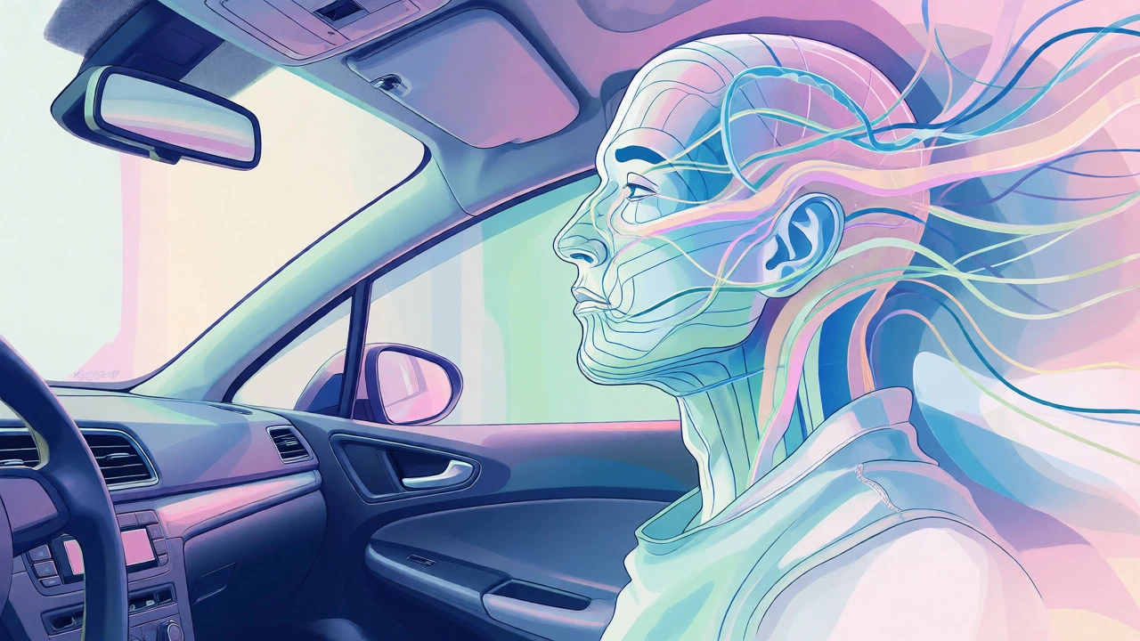 Abstract visualization of confident driving mindset and neural pathways