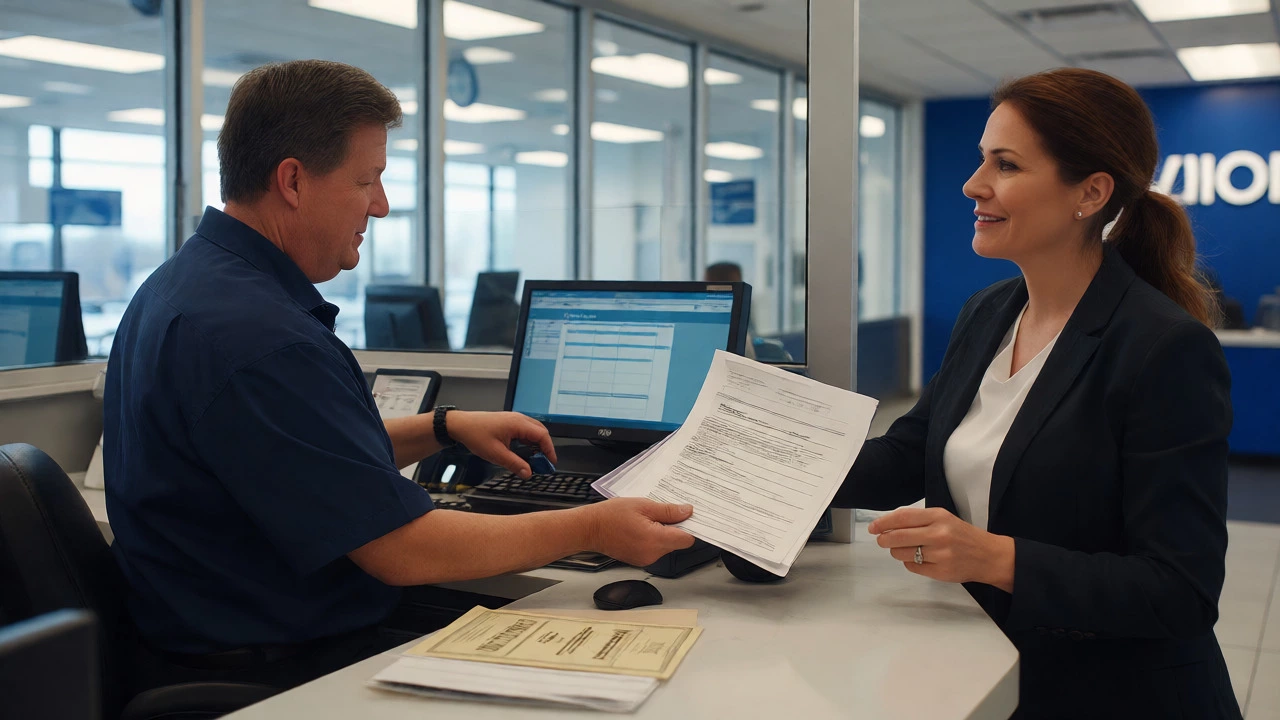 DMV clerk scanning applicant's identity and residency documents